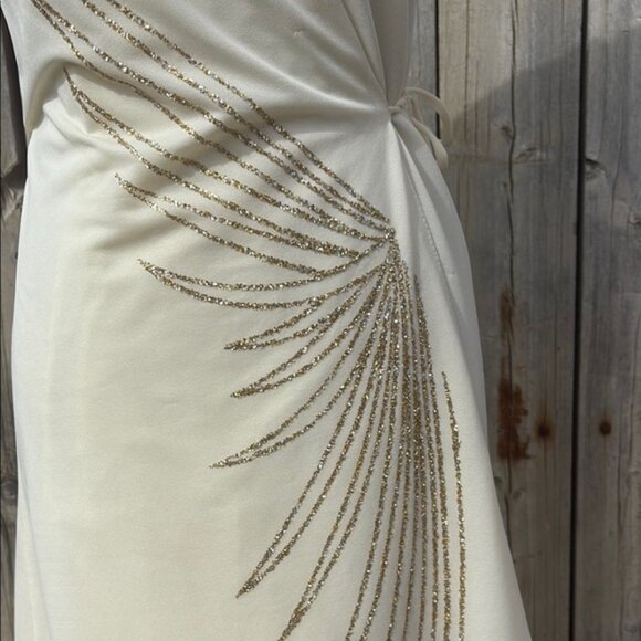 Vintage Joseph RIBKOFF cream starburst wrap dress Sz M - Picture 3 of 9
